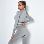 Knitted Sports Tights Seamless Long Sleeves Yoga Shirts Wholesale Activewear Tops