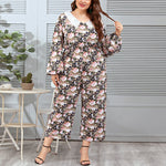 Fashion Floral Print Lapel Curvy Jumpsuit Wholesale Plus Size Clothing