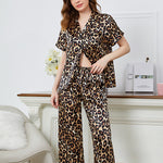 Leopard Print Short Sleeve Shirts & Trousers Homewear Pajamas Sets Wholesale Loungewear