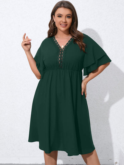 Wholesale Plus Size Womens Clothing Flared Sleeves Cutout V-Neck Slim Fit Dress