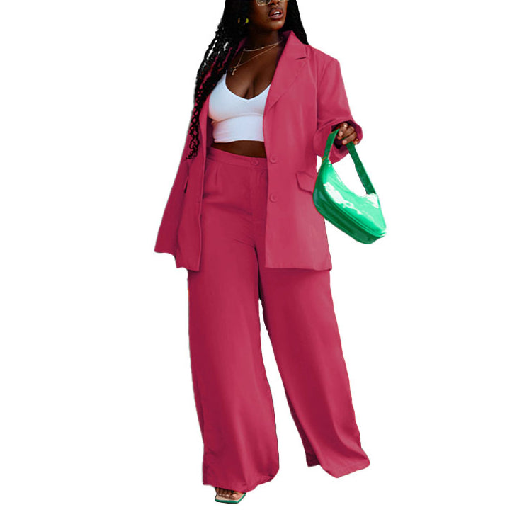Women's Solid Color Long Blazer Wide Leg Pants Suit Wholesale Womens Clothing N3823103000039