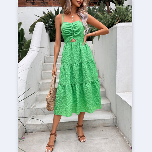 Bowknot Hollow Slim Suspender Solid Color Dress Wholesale Dresses