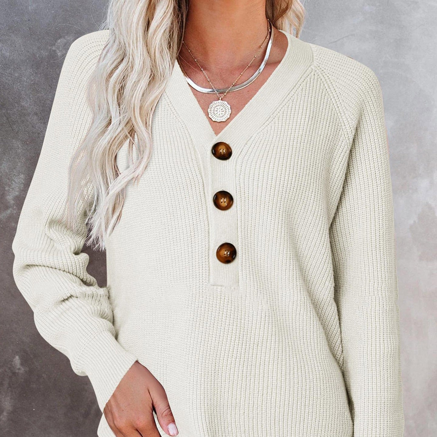 Casual Long Sleeve Knit V-Neck Button Down Sweater Wholesale Womens Tops