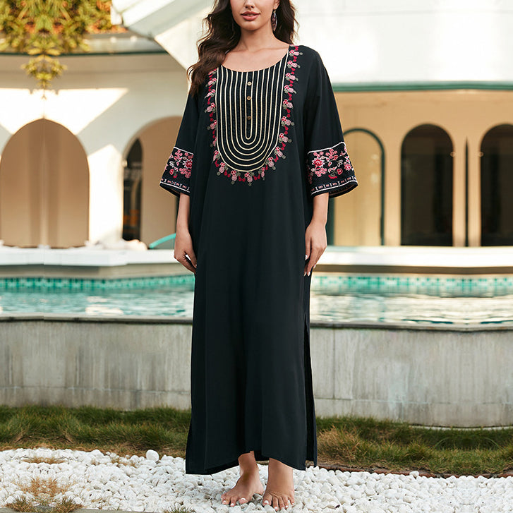 Rayon Embroidered Loose Plus Size Dress Beach Cover Up Wholesale Womens Clothing N3824011000015