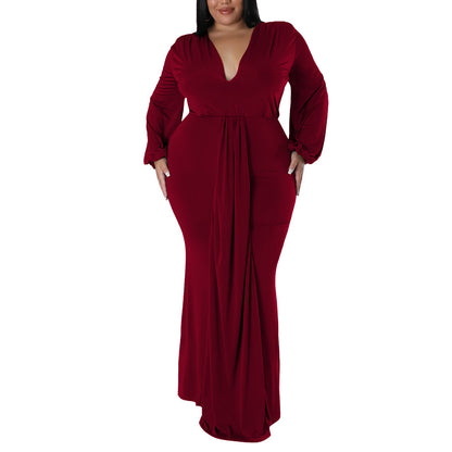 Sexy Irregular V-Neck Dress Wholesale Plus Size Womens Clothing N3823100900054