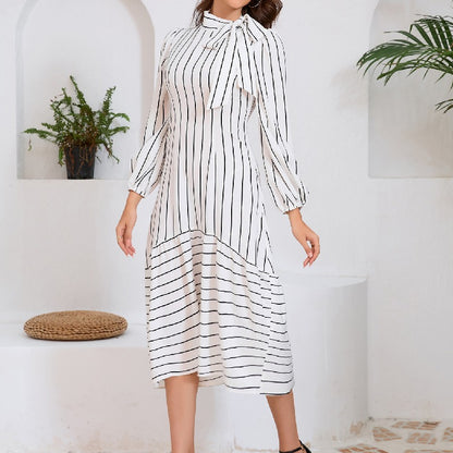 Professional Stand Collar Striped Dresses Wholesale Womens Clothing N3824082300041