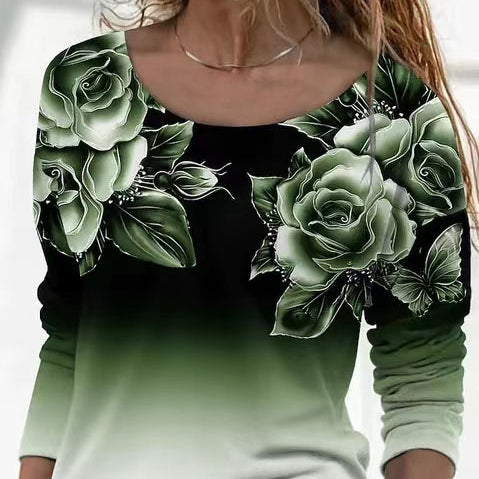 Long Sleeve Pullover Casual Print T-Shirt Top Wholesale Women'S Top