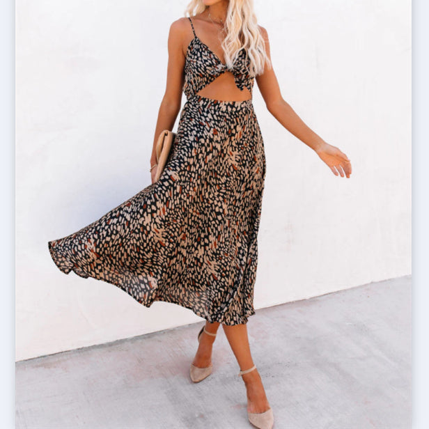 Leopard Print Sexy Strapless Backless Hollow Slim Dress Wholesale Dresses