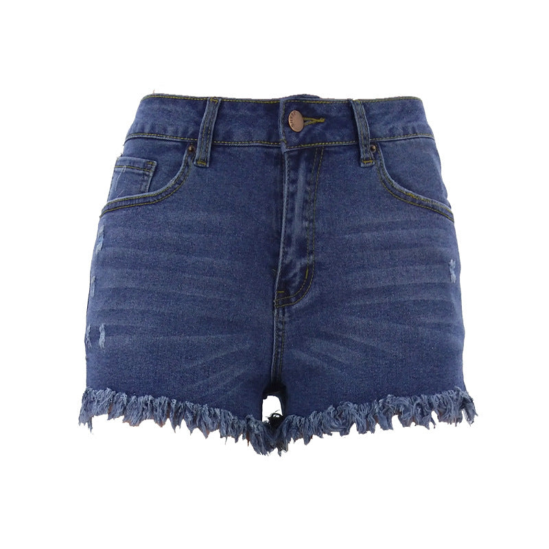 Distressed Stretch Denim High Waist Shorts For Women Wholesale Clothing N3823090500026