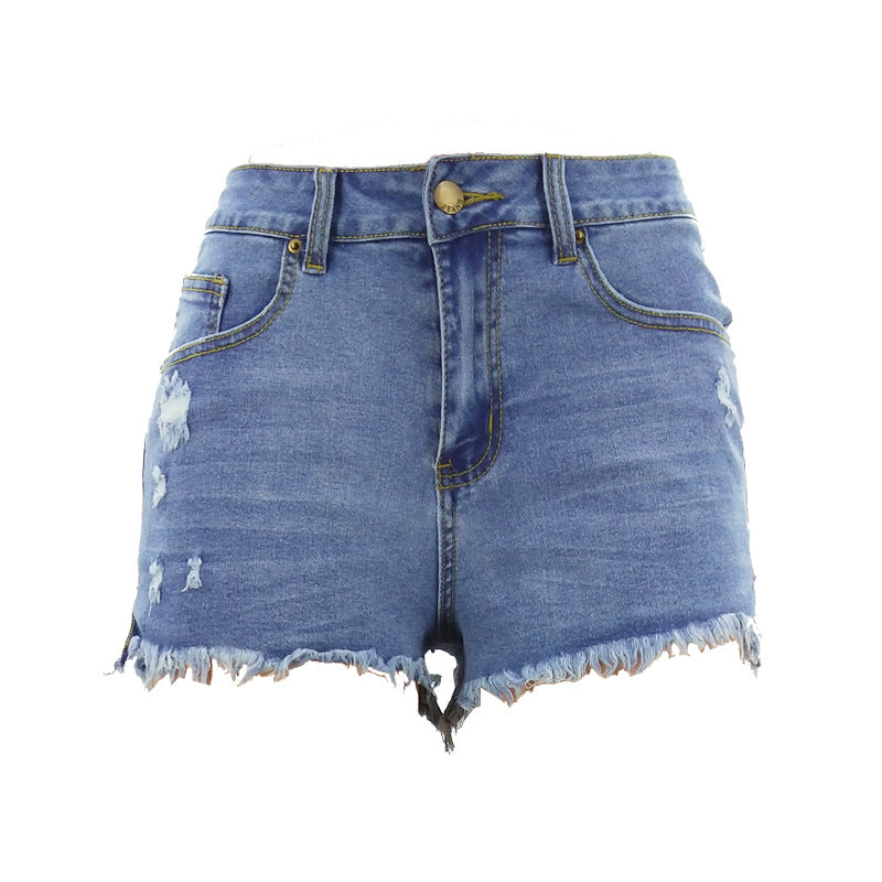 Distressed Stretch Denim High Waist Shorts For Women Wholesale Clothing N3823090500026