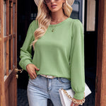 Round Neck Solid Colour Fashion Knit Long Sleeve Top Wholesale Womens Tops