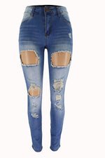 Hole High Waist Slim Jeans Wholesale Womens Clothing