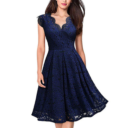 Vintage Lace V-Neck Sleeveless Big Hem Dress Wholesale Dresses