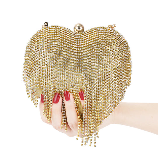 Exquisite Diamond-Encrusted Tasseled Heart-Shaped Party Clutch Bag Wholesale Womens Clothing