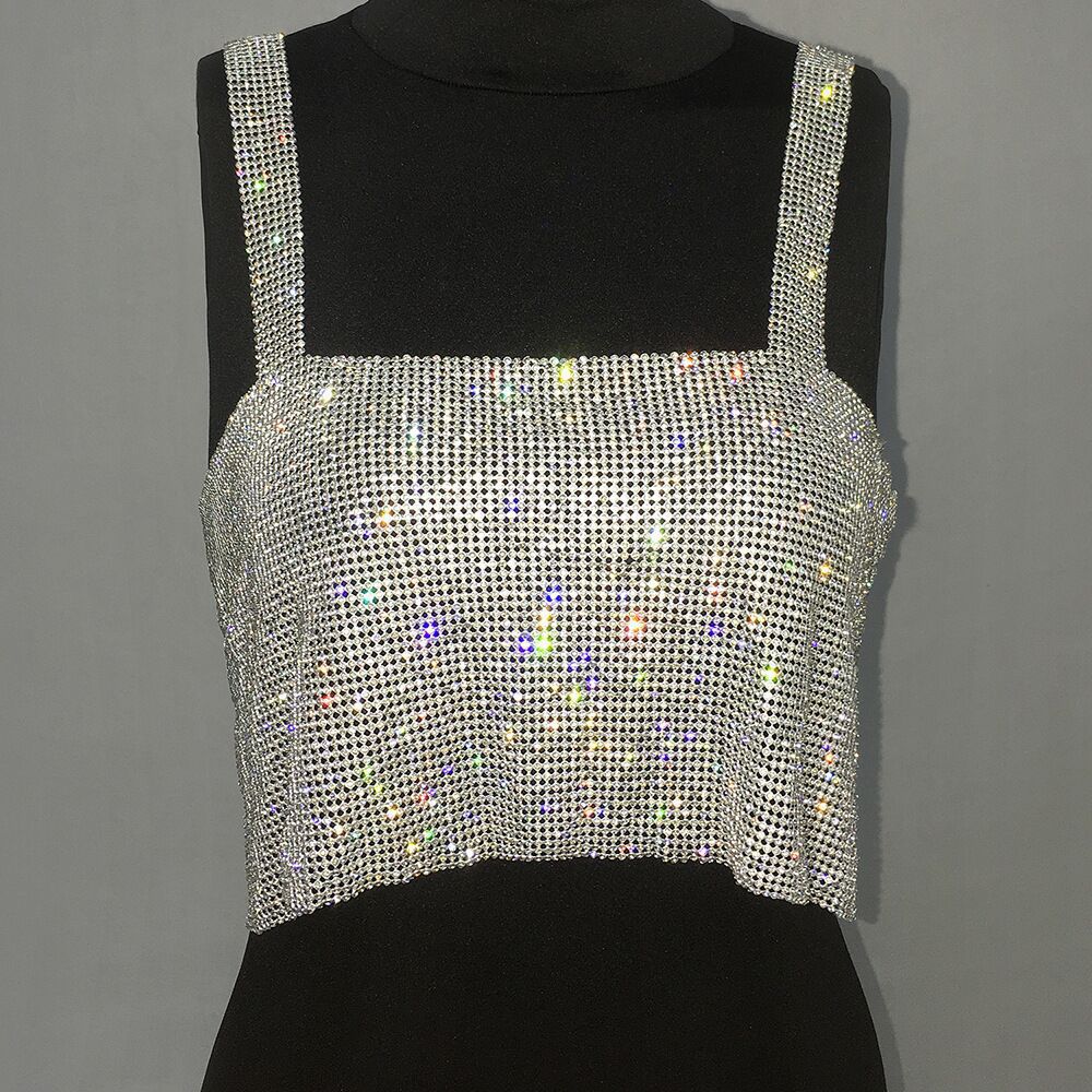 Nightclub Metallic Pieces With Diamonds Lacing Chain Suspenders Bralette Sequin Tops Wholesale Womens Tops