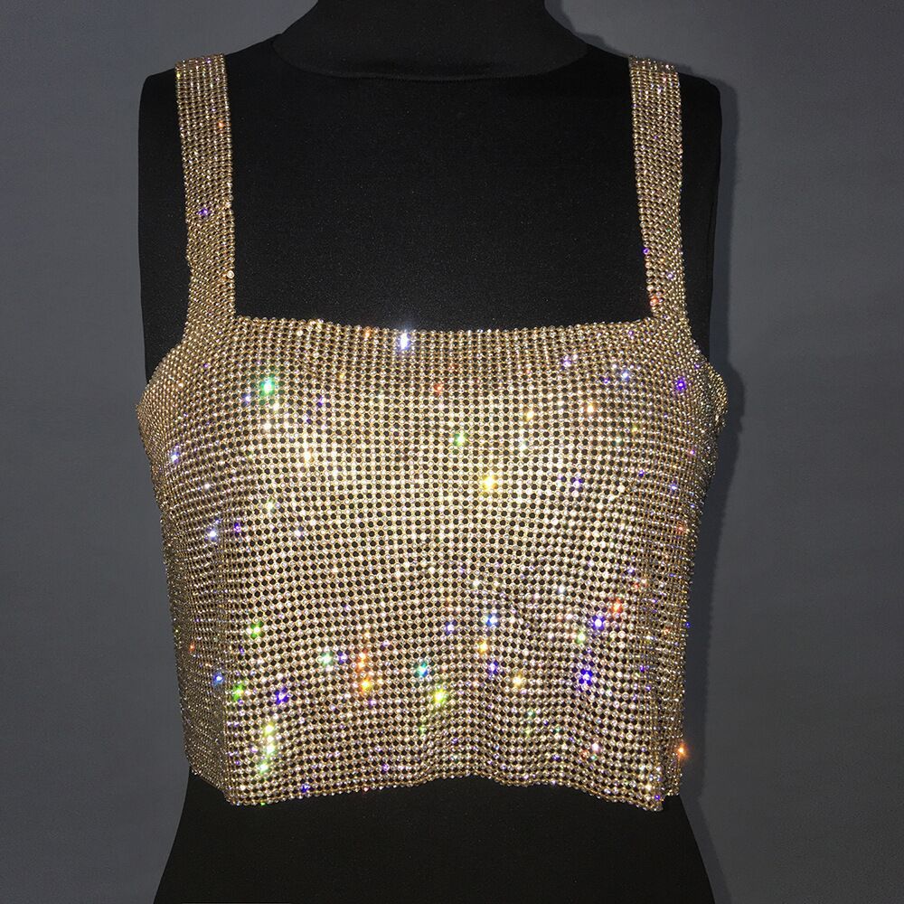 Nightclub Metallic Pieces With Diamonds Lacing Chain Suspenders Bralette Sequin Tops Wholesale Womens Tops