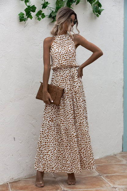 Polka Dot Print Neck Tie Maxi Dresses Wholesale Womens Clothing N3824050700091