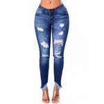 Slimming And Hip Lifting Hole Breaking Low Waisted Fringe Jeans Wholesale Womens Clothing
