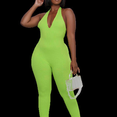 Sexy Backless Sleeveless Deep V Skinny Jumpsuit Wholesale Jumpsuits