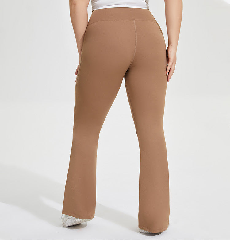 Wholesale Plus Size Womens Clothing High Waist Nude Stretch Sports Flared Pants