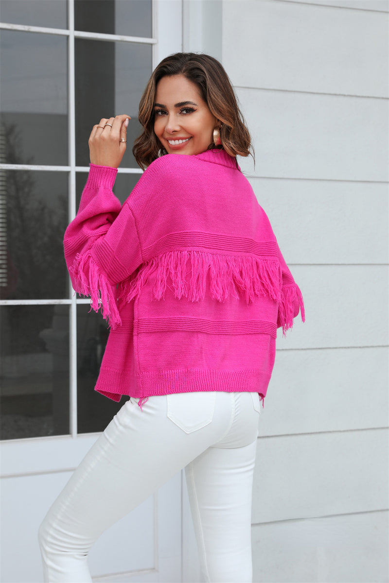Knitted Solid Color Long Sleeve Fringed Sweater Cardigan Wholesale Women'S Top