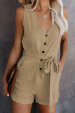 Casual V-Neck Sleeveless Belted Wholesale Women's Jumpsuits And Rompers N3824040700346