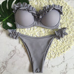 Off-Shoulder Solid Color Low-Rise Ruffle Bikini Set Wholesale Women'S Clothing