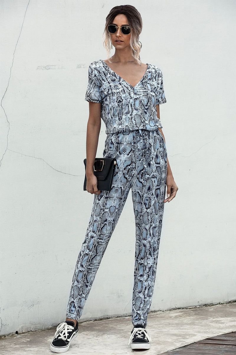 V-Neck Leopard Print Jumpsuit Wholesale Womens Clothing N3824042900062