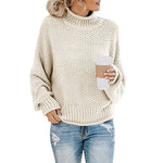 Casual Long Sleeve High Neck Chunky Knit Sweater Wholesale Womens Tops