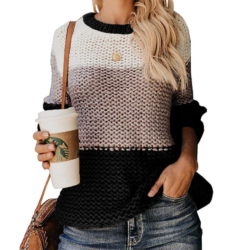 Casual Chunky Line Colorblock Pullover Sweater Wholesale Womens Tops