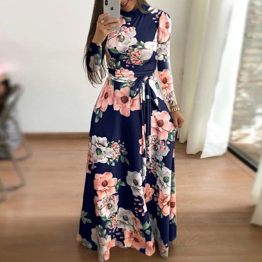 Fashion Floral Print Big Hem Dresses Wholesale Dresses