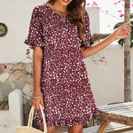 Women's Leopard Print Round Neck Hi Lo Hem Ruffle Dress Wholesale Womens Clothing N3824010500020