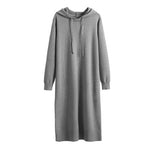Loose Drawstring Solid Color Hooded Knitted Sweater Dress Wholesale Dresses