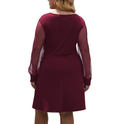 Wholesale Plus Size Womens Clothing See-Through Long-Sleeve Slim Fit Low-Cut Dress