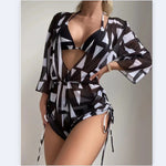 Drawstring Long Sleeve Playsuit Beach Three Piece Bikini Wholesale Women'S Clothing