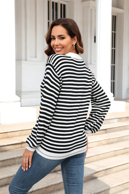 Striped Color Contrast Long-Sleeved Knitted All-Match Sweater Wholesale Women'S Top