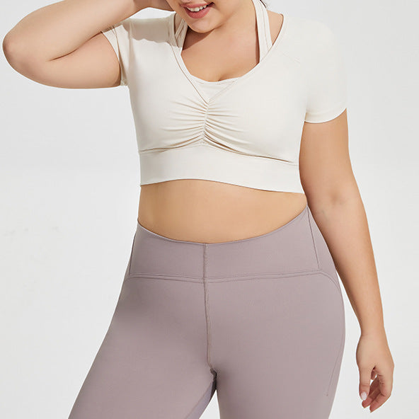Wholesale Plus Size Womens Clothing With Chest Pads Short Sleeves Fitness Exercise Crop Tops