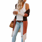 Knitted Stripe Contrast Color Versatile Long Sweater Cardigan Wholesale Women'S Top