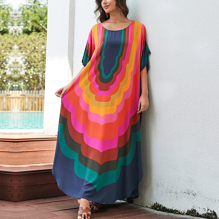 Rayon Tie-Dye Beach Dresses Long Loose Robe Cover-up Wholesale Womens Clothing N3824011000013