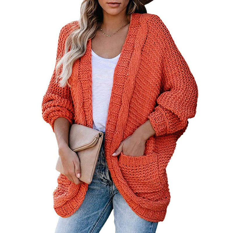 Casual Solid Color Bat Sleeve Chunky Twist Knit Cardigan Jacket Wholesale Womens Tops