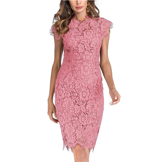 Sexy Solid Color Lace Embroidery Slim Hip Dresses Wholesale Dresses