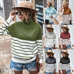 Fashion High Neck Striped Long Sleeve Sweater Wholesale Womens Tops