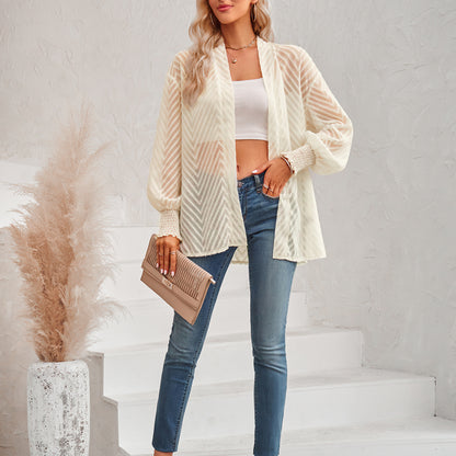 Casual Long-Sleeved Solid Color Loose Jacquard Cardigan Wholesale Women'S Top N4623052300103