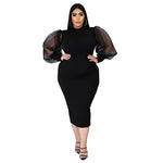 Mesh Splicing Long-Sleeved Solid Color Slim Fit Dress Wholesale Plus Size Womens Clothing N3823100900032