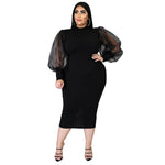 Mesh Splicing Long-Sleeved Solid Color Slim Fit Dress Wholesale Plus Size Womens Clothing N3823100900032