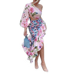 Asymmetrical Bandeau One-Sleeve Waisted Floral Patchwork Dress Wholesale Womens Clothing N3823081800007