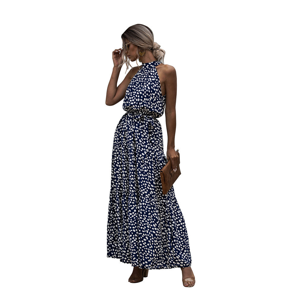 Polka Dot Print Neck Tie Maxi Dresses Wholesale Womens Clothing N3824050700091