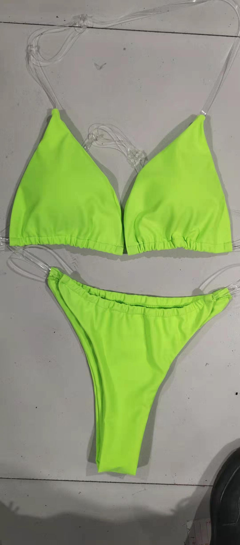 Transparent Straps Halterneck Bikini Solid Swimsuit Wholesale Women'S Clothing