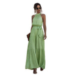 Polka Dot Print Neck Tie Maxi Dresses Wholesale Womens Clothing N3824050700091