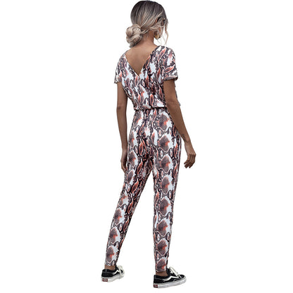 V-Neck Leopard Print Jumpsuit Wholesale Womens Clothing N3824042900062